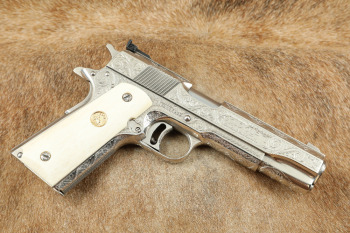 Colt Mark IV Series &lsquo;70 Gold Cup Model 1911 .45 ACP, Nickel, Custom Engraved & Ivory Grips