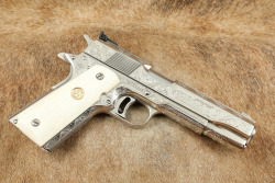 Colt Mark IV Series &lsquo;70 Gold Cup Model 1911 .45 ACP, Nickel, Custom Engraved & Ivory Grips