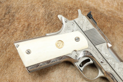 Colt Mark IV Series &lsquo;70 Gold Cup Model 1911 .45 ACP, Nickel, Custom Engraved & Ivory Grips - 2