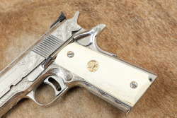 Colt Mark IV Series &lsquo;70 Gold Cup Model 1911 .45 ACP, Nickel, Custom Engraved & Ivory Grips - 8