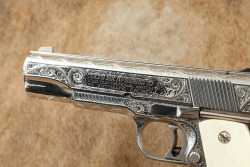 Colt Mark IV Series &lsquo;70 Gold Cup Model 1911 .45 ACP, Nickel, Custom Engraved & Ivory Grips - 22