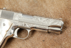 Colt Combat Commander 45 ACP Semi-Automatic Pistol, Nickel Engraved Pearl Grips 1982 - 19