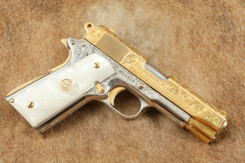 Colt Combat Commander .45 ACP Semi-Automatic Pistol, Gold-Plated Engraved, Pearlite Grips