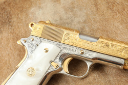 Colt Combat Commander .45 ACP Semi-Automatic Pistol, Gold-Plated Engraved, Pearlite Grips - 3