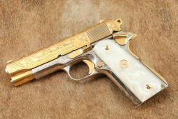 Colt Combat Commander .45 ACP Semi-Automatic Pistol, Gold-Plated Engraved, Pearlite Grips - 5
