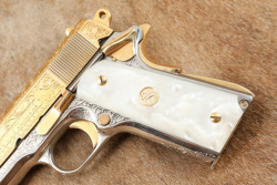 Colt Combat Commander .45 ACP Semi-Automatic Pistol, Gold-Plated Engraved, Pearlite Grips - 8