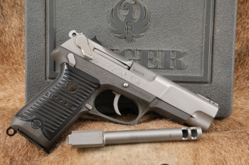 Stainless Ruger P89 9mm Luger 4 3/8" Barrel Semi Auto Pistol & Mags, Ported Barrel, Case, 1995