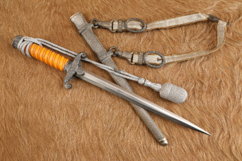 German Army WW2 WKC Heer Officer M-1935 Dress Dagger W/ Sheath, Hangers & Portepee