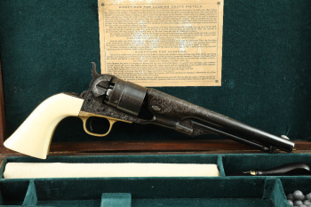Cased Civil War William B. Ellis Engraved Colt 1860 Army 8&rdquo; .44 Cal. Revolver, 1862 Antique
