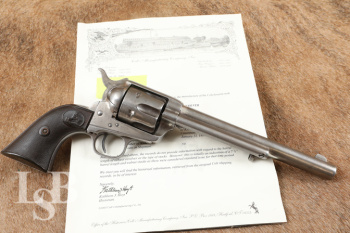 Kittredge Shipped 1st Generation Colt Single Action Army SAA Nickel 7 1/2" .45 Revolver & Letter, 1881 Antique