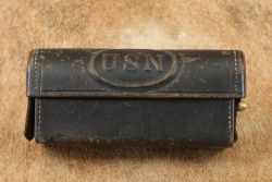CANFIELD COLLECTION US Navy Indian Wars .45-70 Trapdoor Springfield M-1879 Hitchcock Leather Cartridge Box W/ Round