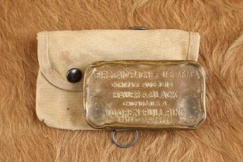 USMC Marine US WW1 WW2 Early Type 1 P-1912 Khaki First Aid Pouch W/ 1918 "D" Ring Bandage