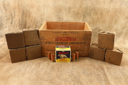 CANFIELD COLLECTION US Army WW2 U.S. PROPERTY Western 12 GA. 00 Buckshot 8x Boxes of 25x Shells in Wooden Cartridge Crate 15" x 9" x 9"