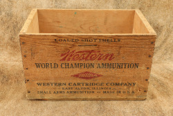 CANFIELD COLLECTION US Army WW2 U.S. PROPERTY Western 12 GA. 00 Buckshot 8x Boxes of 25x Shells in Wooden Cartridge Crate 15" x 9" x 9" - 5