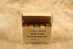 CANFIELD COLLECTION US Army WW2 Remington Arms Box of 10x M19 12 GA. Brass 00 Buckshot Shotgun Shells