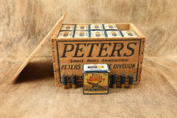 CANFIELD COLLECTION US Army WW2 U.S. PROPERTY Peters 12 GA. 00 Buckshot 20x Boxes of 25x Shells in Wooden Cartridge Crate 15" x 9" x 9"