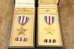 Two Leatherette Cased U.S. Silver Star Medals & Bar Pins
