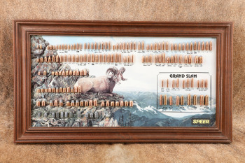 Vintage 1980s Speer &ldquo;Salmon River Solitude&rdquo; 27 1/2&rdquo; x 15 1/2&rdquo; Bullet Cartridge Display Board