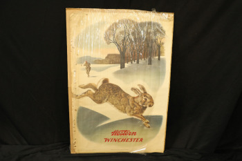 Vintage 1950s Western Winchester Weimer Pursell Illustrated Rabbit Hunting Framed Advertising Poster 39" x 26"