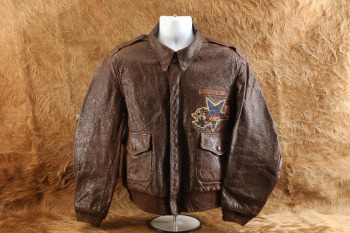 US Army AAF WW2 5th Tow Target Squadron Chenille Badged I. Spiewak A-2 Goatskin Leather Flight Jacket