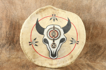 Hand Crafted Native American Buffalo Skull Deer Skin leather Ceremonial Decorative Shield