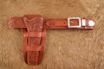 Vintage 1940s A.H. Hardy Colt 7.5" SAA Tooled Leather Pistol Holster & Bohlin Silver Gun Belt Rig
