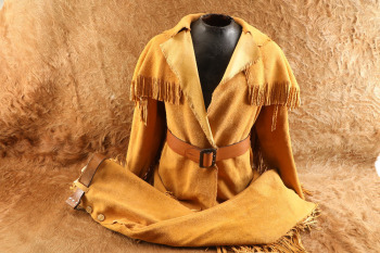 Vintage 1970s Custom Mountain Man Buckskin Fringed Suede Leather Coat, Pants, & Belt Outfit