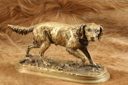 French Spaniel Hunting Dog "Fabio" Pierre-Jules P.J. Mene 13" x 4 3/4" Bronze Sculpture