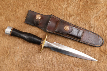 Vintage 1950s Randall Model #2 "Fighting Stiletto" Knife & "Brown Button" Heiser Sheath