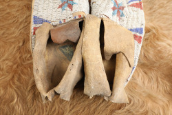 Antique 19th Century Plains Indians Sinew Laced & "Seed" Beaded Deerskin Moccasins - 7