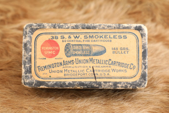 50x Rounds of Remington-UMC .38 S&W Smokeless Ammo in Late 1910s, Early 1920s Box