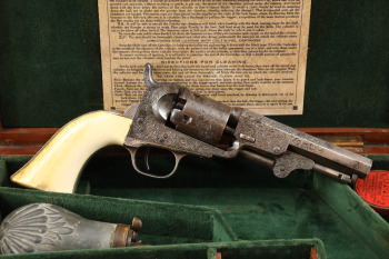 Cased Gustav Young Era Factory Engraved Colt 1849 Pocket .31 Cal. Single Action Revolver, MFD 1856