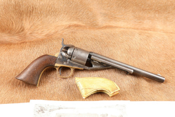 Colt 1861 Navy Conversion .38 7 1/2&rdquo; Single Action Revolver, Mexican Eagle Ivory, Letter, 1861