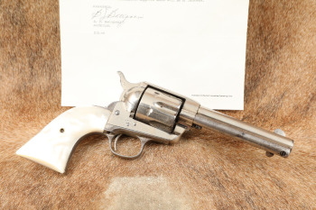 Colt 1st Gen Single Action Army SAA Nickel 4 3/4" .41 LC Revolver & Letter, MFD 1888 Antique