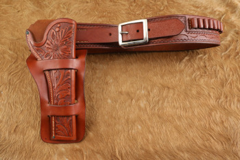 Vintage 1950s H.H. Heiser #710 Colt 7.5" SAA Tooled Leather Pistol Holster & Matching Gun Belt Rig