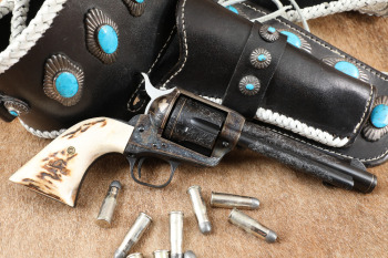 Denise Thirion Engraved Colt Single Action Army SAA .38-40 WCF Revolver, Custom Holster Rig, 1993