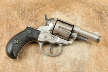 Colt Model 1877 Lightning Etched Panel 2 1/2" Nickel .38 Long DA Revolver, MFD 1881 Antique