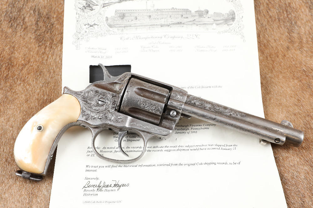Factory Engraved Colt Model 1878 Frontier 5 1/2 Nickel & Pearl .44