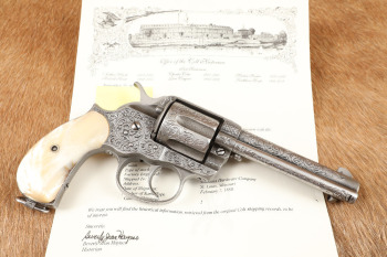 Factory Engraved Colt Model 1878 Frontier 4 3/4" Nickel & Pearl .45 Revolver, 1880 Antique