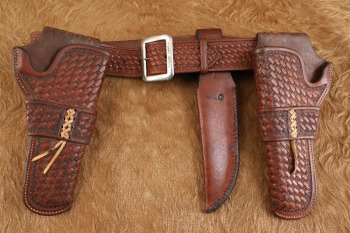 Vintage 1940s George Lawrence S&W K-38 Masterpiece 6" Revolver Holsters & Knife Sheath Double Rig