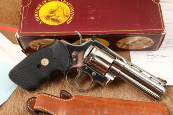 Colt Python Bright Stainless 4" .357 Mag Double Action Revolver, Box & Colt Letter, MFD 1990
