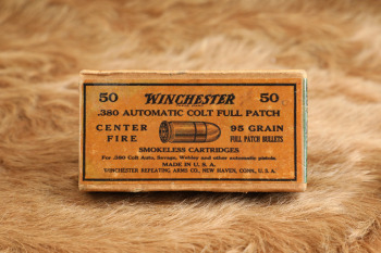 50x Rounds of Winchester .380 ACP Colt Full Patch Ammo in 1920s-1930s Orange Label Box