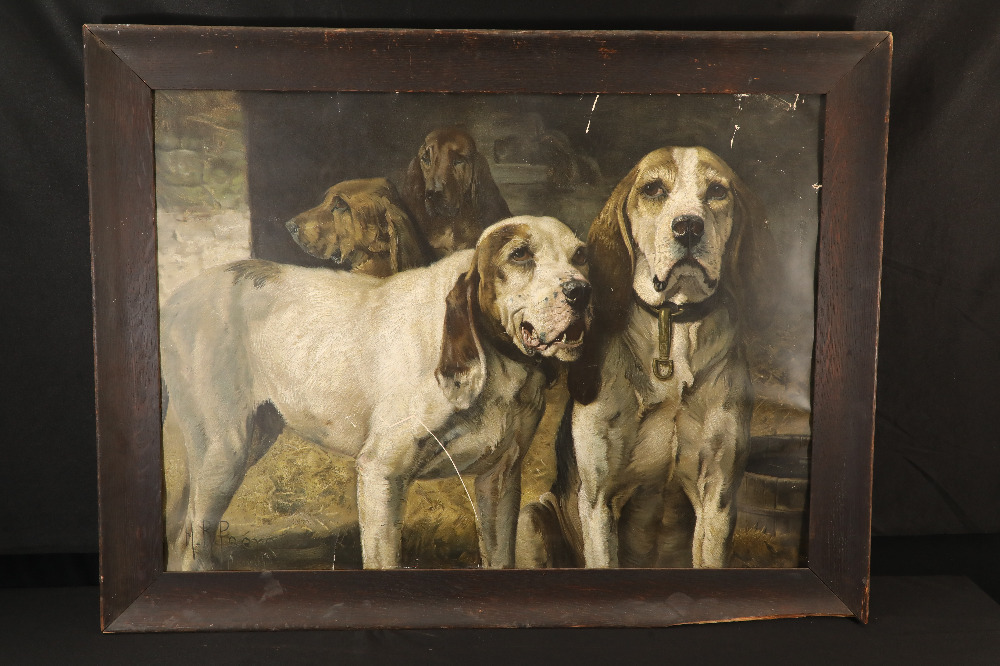 Antique 1907 Winchester Henry R. Poore “Bear Dogs” Framed