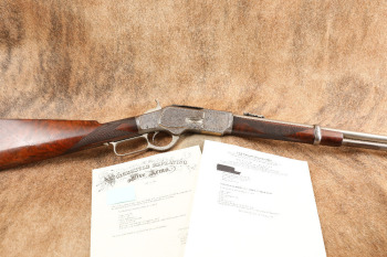 Factory Engraved Winchester 1873 Carbine SRC Gold & Nickel .44 WCF Lever Rifle, 1893 Antique