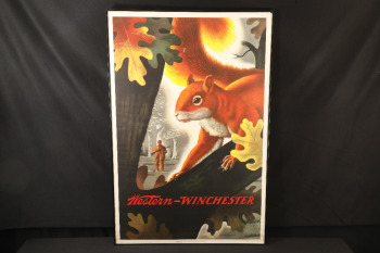 Vintage 1950s Western Winchester Weimer Pursell Squirrel Hunting Framed Advertising Poster