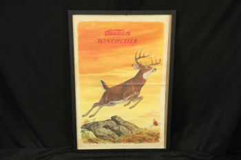 Vintage 1950s Western Winchester J.G. Woods Illustrated Deer Hunting Advertising Poster