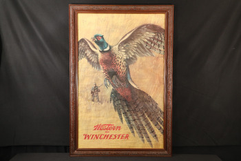 Vintage 1950s Western Winchester Pheasant Hunting Framed Advertising Poster
