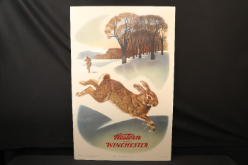 Vintage 1950s Western Winchester Weimer Pursell Illustrated Rabbit Hunting Advertising Poster