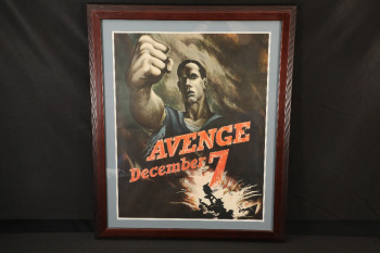 US WWII Home Front Navy Sailor Pearl Harbor "AVENGE December 7" Framed Original Propaganda Poster