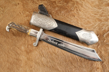 German WW2 Carl Eickhorn RAD Labor Service Stag Handle EM Hewer Dagger & Sheath